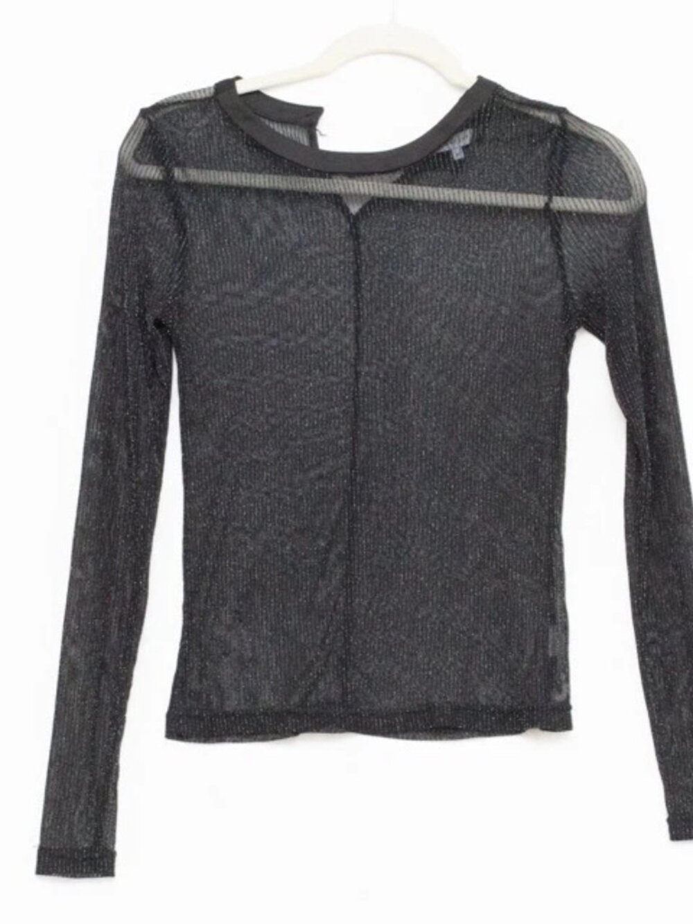 Crescent Goth Y2K Black Fishnet Mesh Sparkly Long Sleeve Top Sheer Grunge Emo M